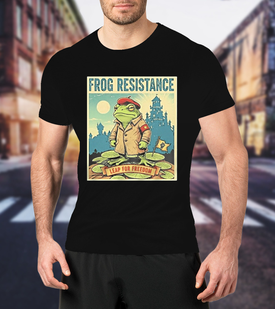 Classic Frog Resistance Leap For Freedom Castle Beret Moonlight Lily Pads T-Shirt