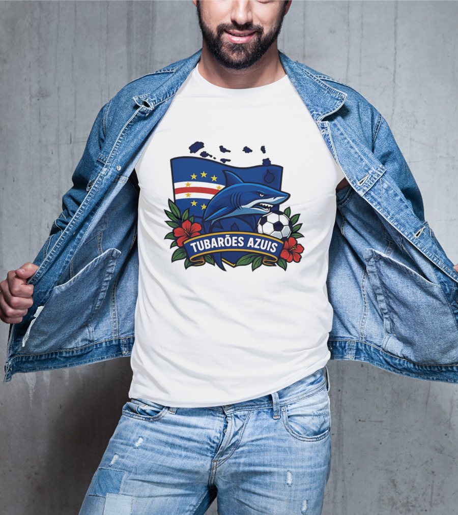 Tubaroes Azuis Cape Verde Football Team Crest With Shark And Soccer Ball T-Shirt