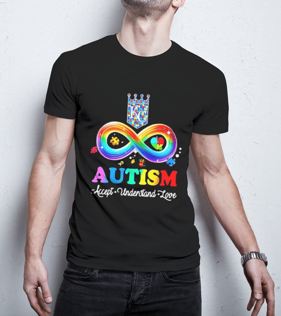 Kansas City Royals KC Autism Accept Understand Love Rainbow Infinity Puzzle Pieces T-Shirt