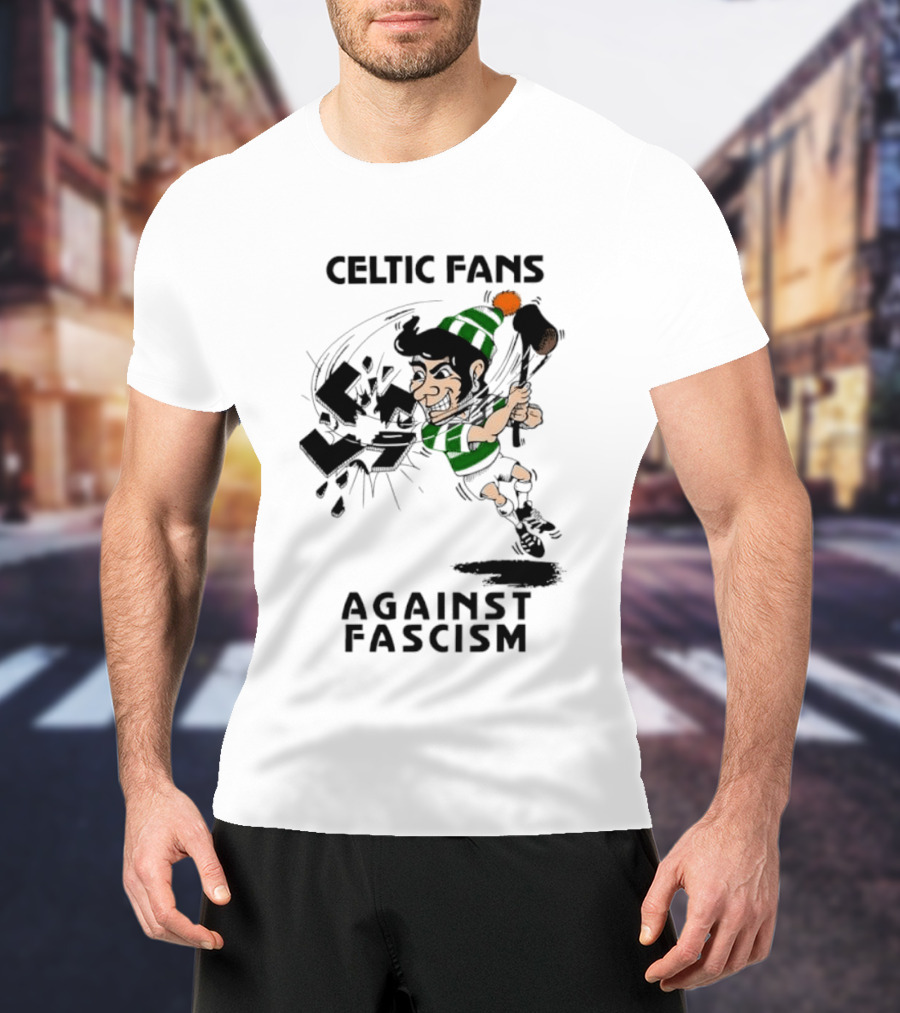 Celtic Fans Against Fascism Irish Character And Broken Swastika T-Shirt