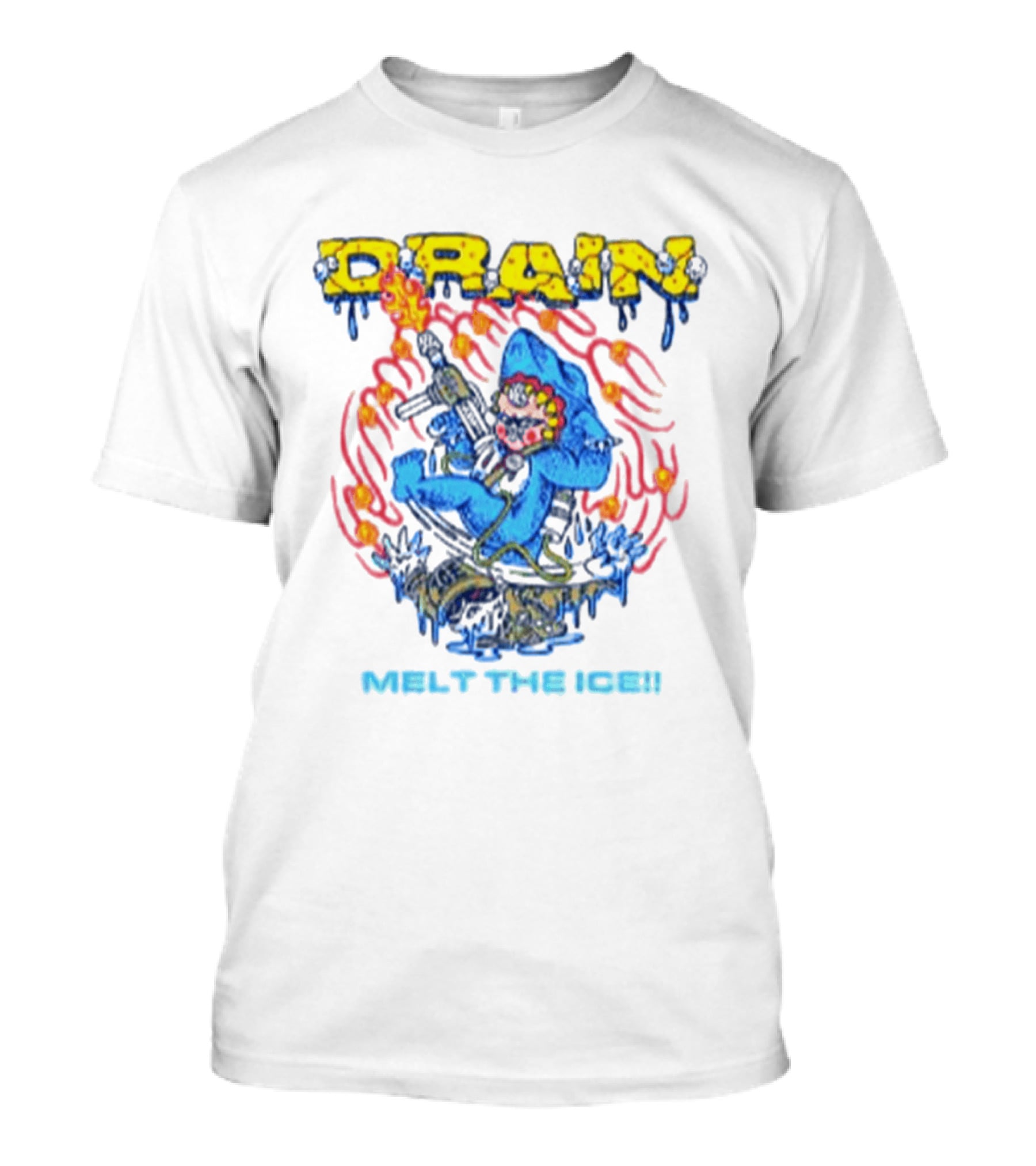 Drain Melt The Ice Hardcore Punk Shark Character With Flames And Machine Gun T-Shirt