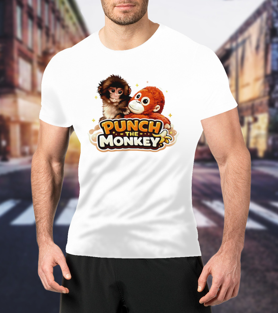 Punch The Monkey Cute Plush Cartoon T-Shirt