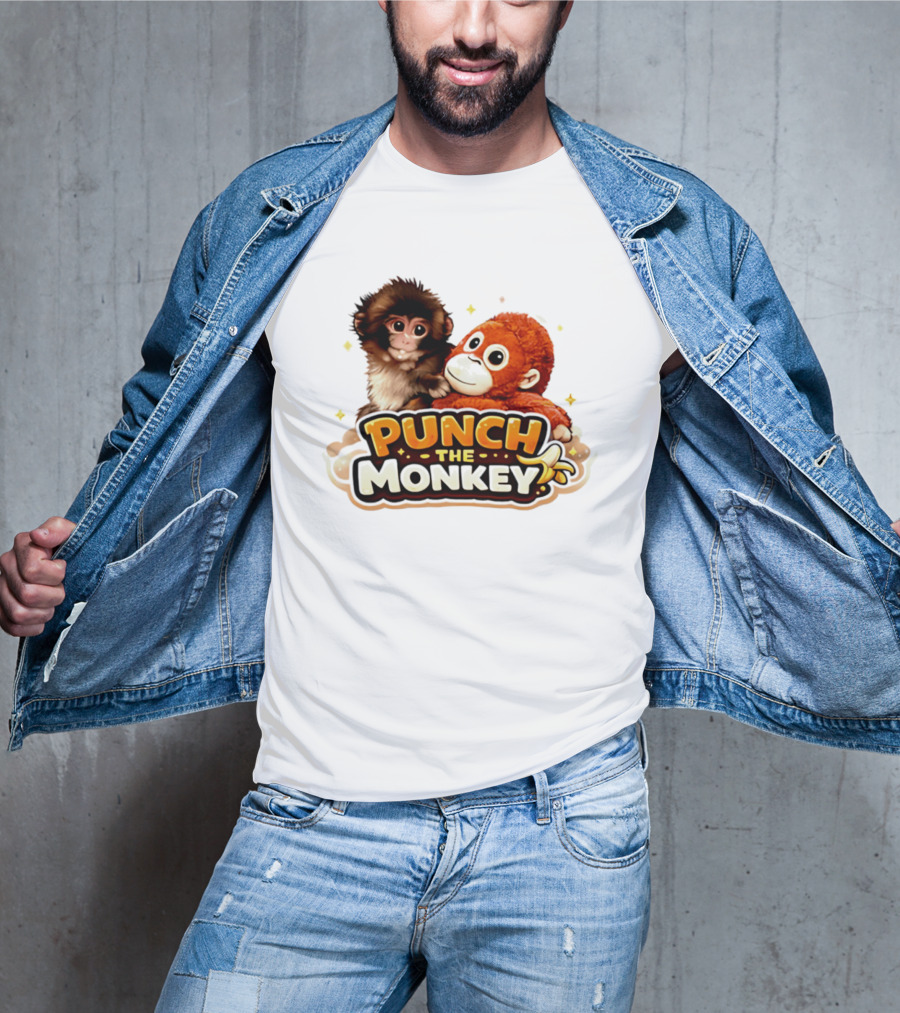 Punch The Monkey Cute Plush Cartoon T-Shirt