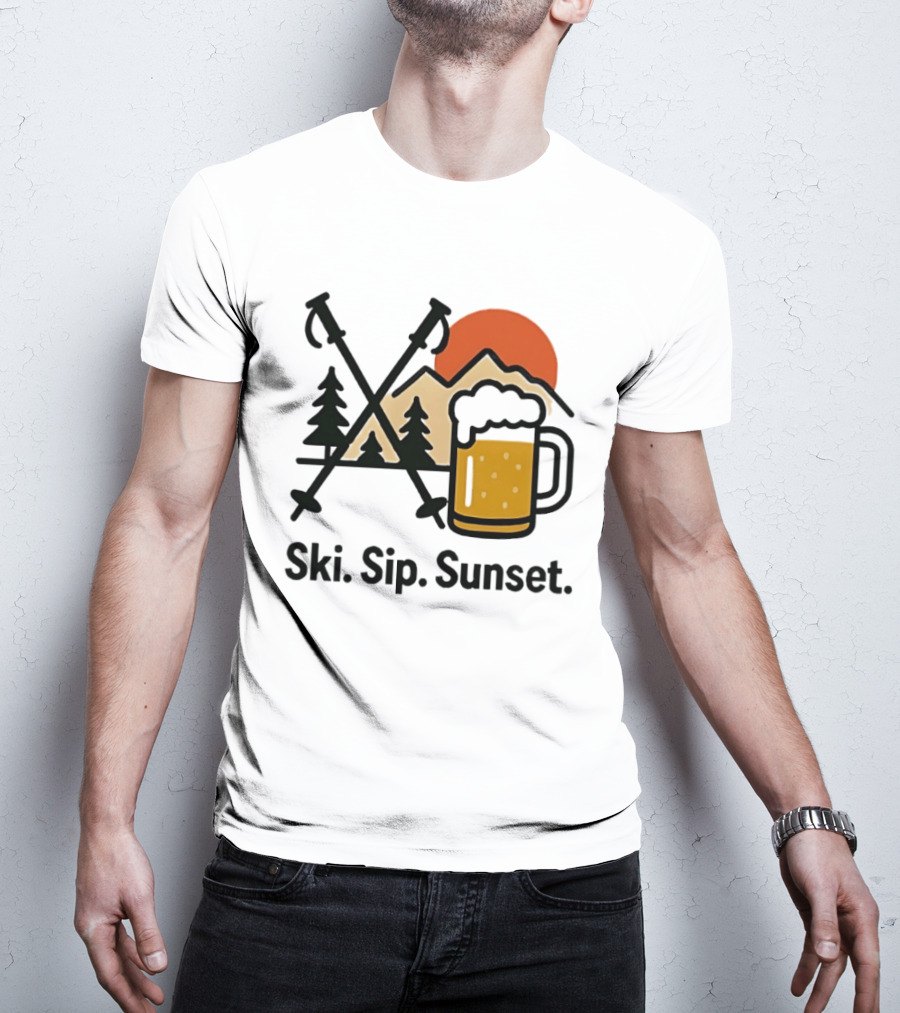 Ski Sip Sunset Mountain Beer Adventure T-Shirt