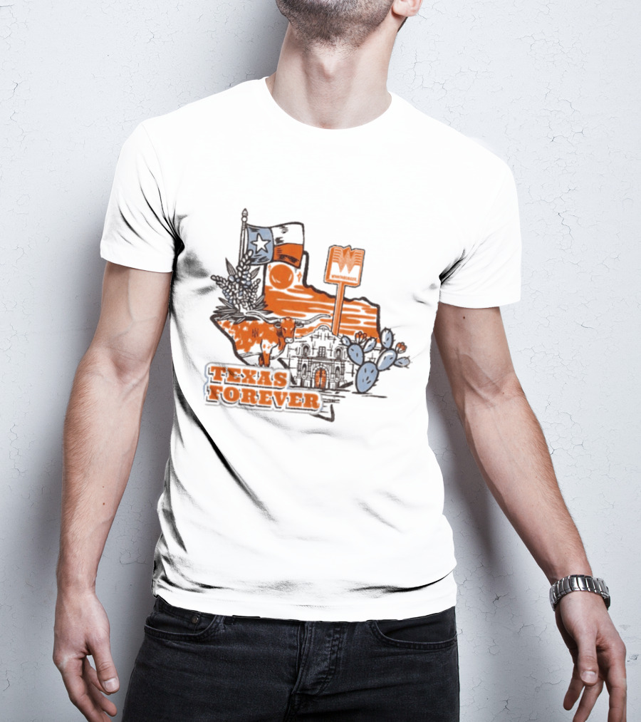 Texas Forever Alamo Whataburger Collaboration With Lone Star Flag And Cactus T-Shirt