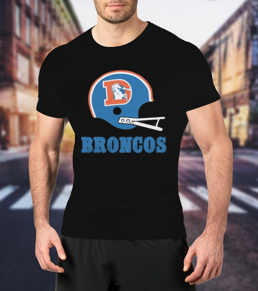 Denver Broncos Retro Football Helmet Graphic Broncos T-Shirt