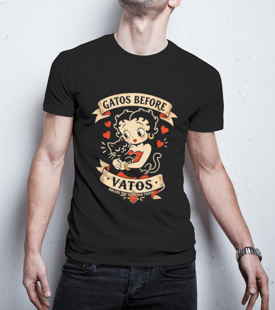 Gatos Before Vatos Betty Boop Cat Lovers T-Shirt