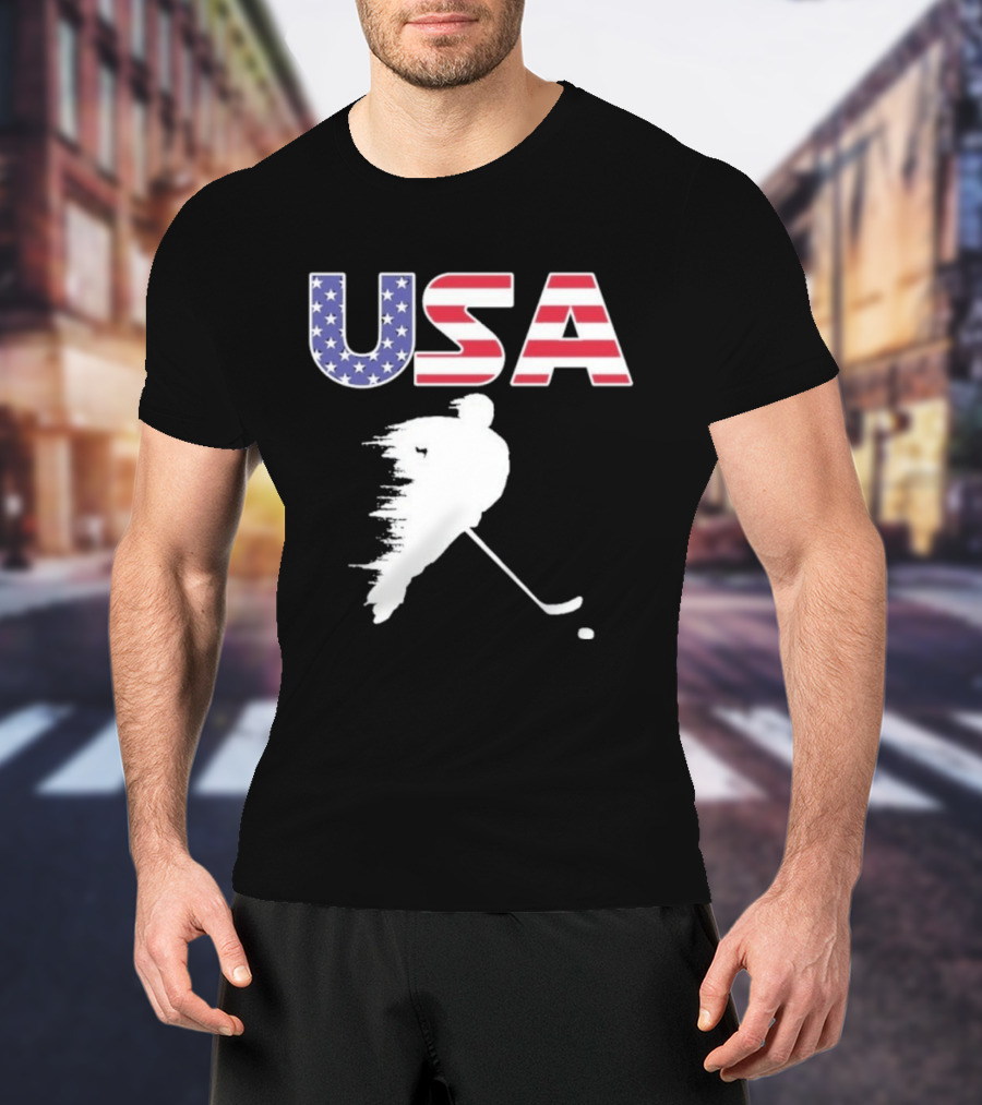 USA Stars And Stripes Ice Hockey Player T-Shirt
