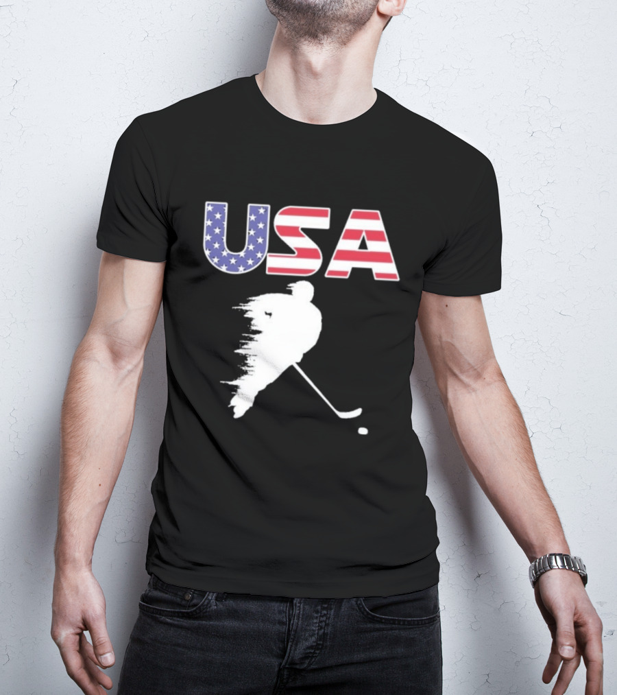 USA Stars And Stripes Ice Hockey Player T-Shirt