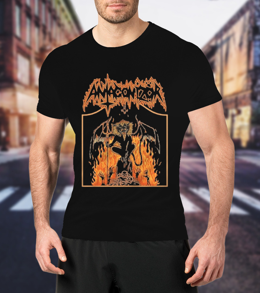 Antagonizör Into The Fires Flaming Skull Metal Demon T-Shirt