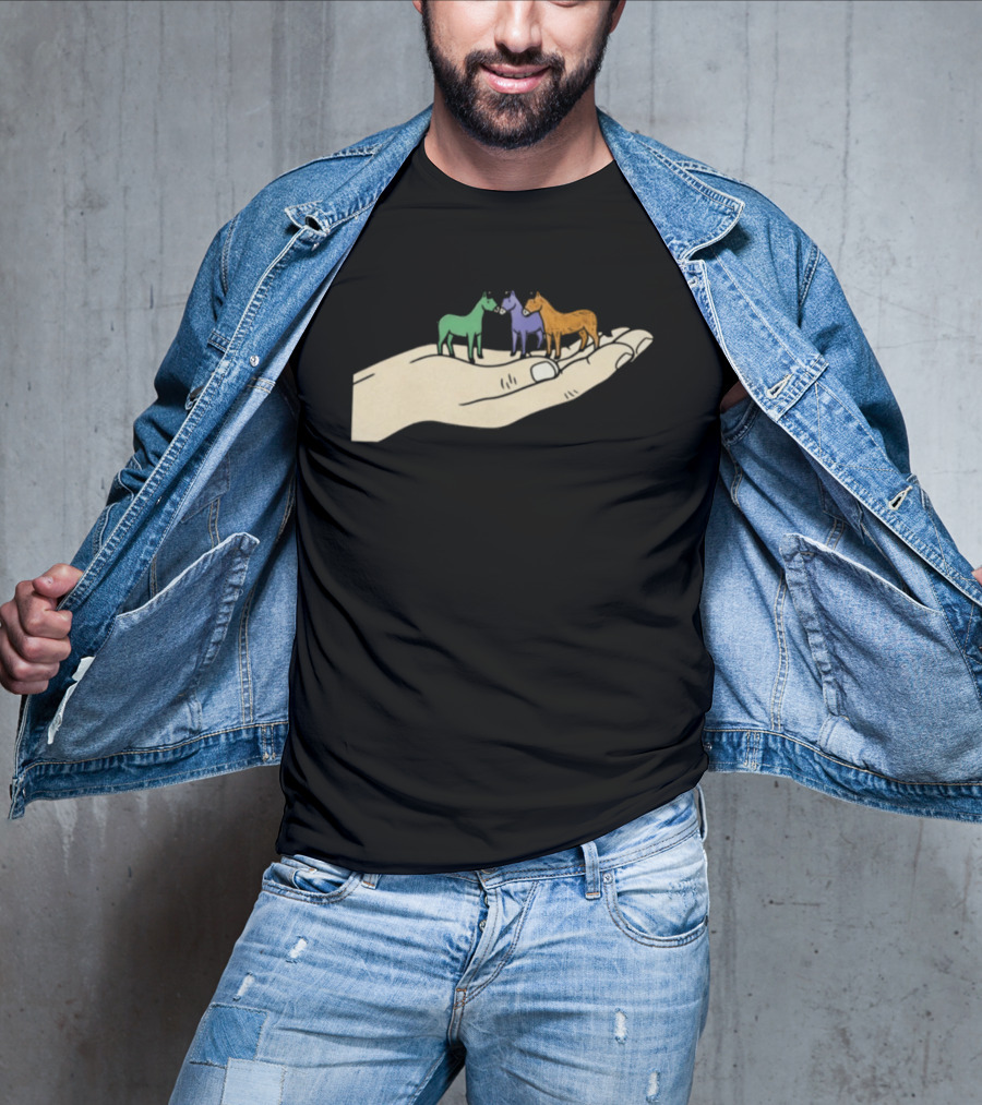 Hold Your Horses 2026 Hand Holding Colorful Figurines T-Shirt