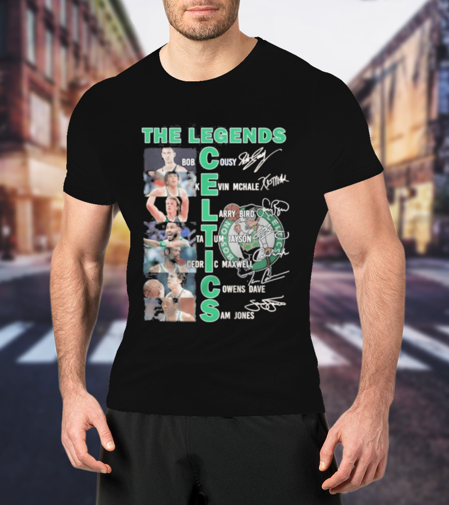 The Legends Boston Celtics Players Bob Cousy Kevin McHale Larry Bird Cedric Maxwell Dave Cowens Sam Jones T-Shirt