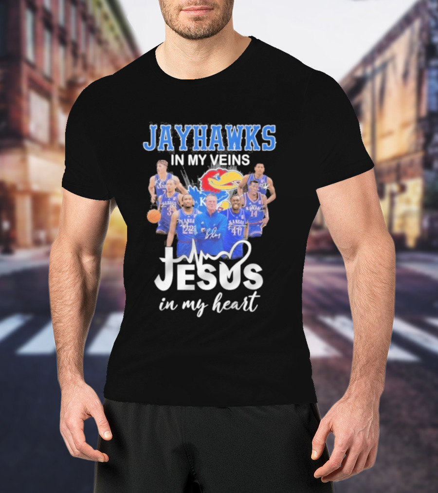 Kansas Jayhawks In My Veins Jesus In My Heart T-Shirt