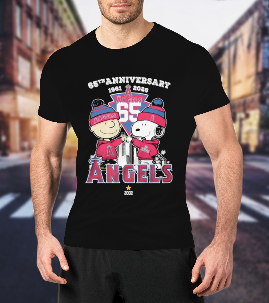 Peanuts Fistbump Los Angeles Angels 65th Anniversary 1961 2026 Charlie Brown Snoopy T-Shirt