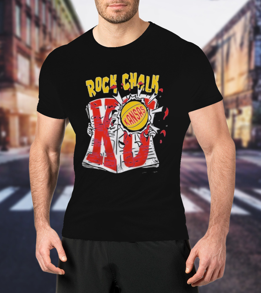 KU Rock Chalk Kansas Basketball Burst T-Shirt