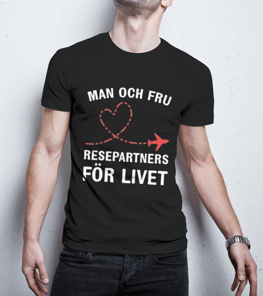 Man Och Fru Resepartners För Livet Flygplan Hjärtformad Resväg T-Shirt