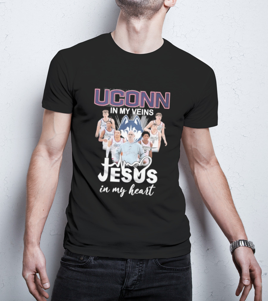 Uconn Huskies Basketball In My Veins Jesus In My Heart T-Shirt