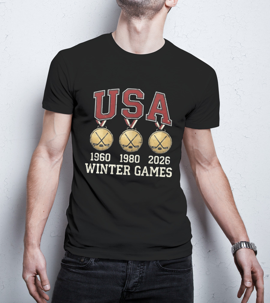 USA Winter Games 1960 1980 2026 Medals Hockey T-Shirt