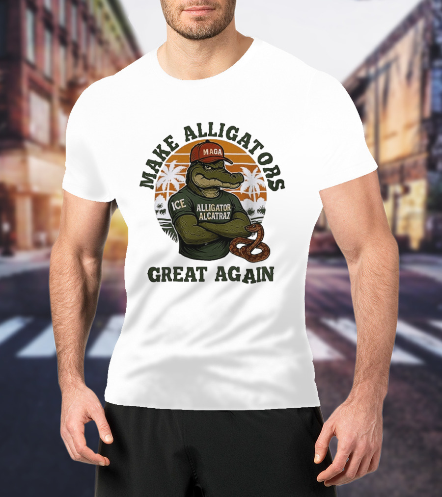 MAGA Alligator Alcatraz Make Alligators Great Again ICE Tropical Trees T-Shirt