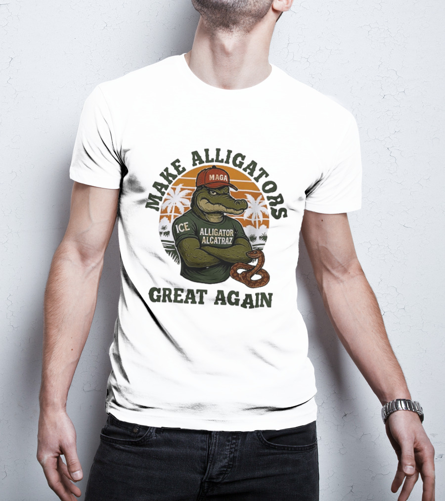 MAGA Alligator Alcatraz Make Alligators Great Again ICE Tropical Trees T-Shirt