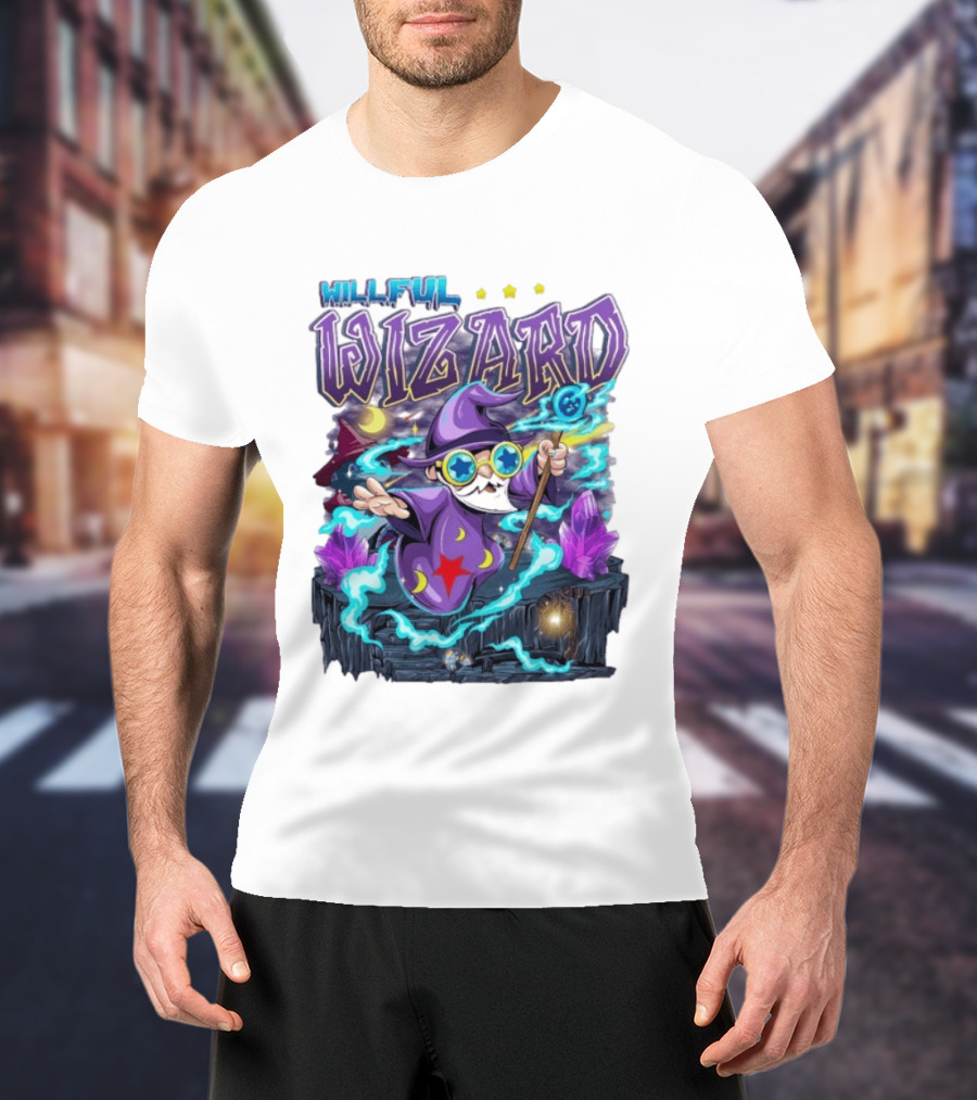 Willful Wizard Magical Adventure With Cosmic Crystals And Crescent Moons T-Shirt