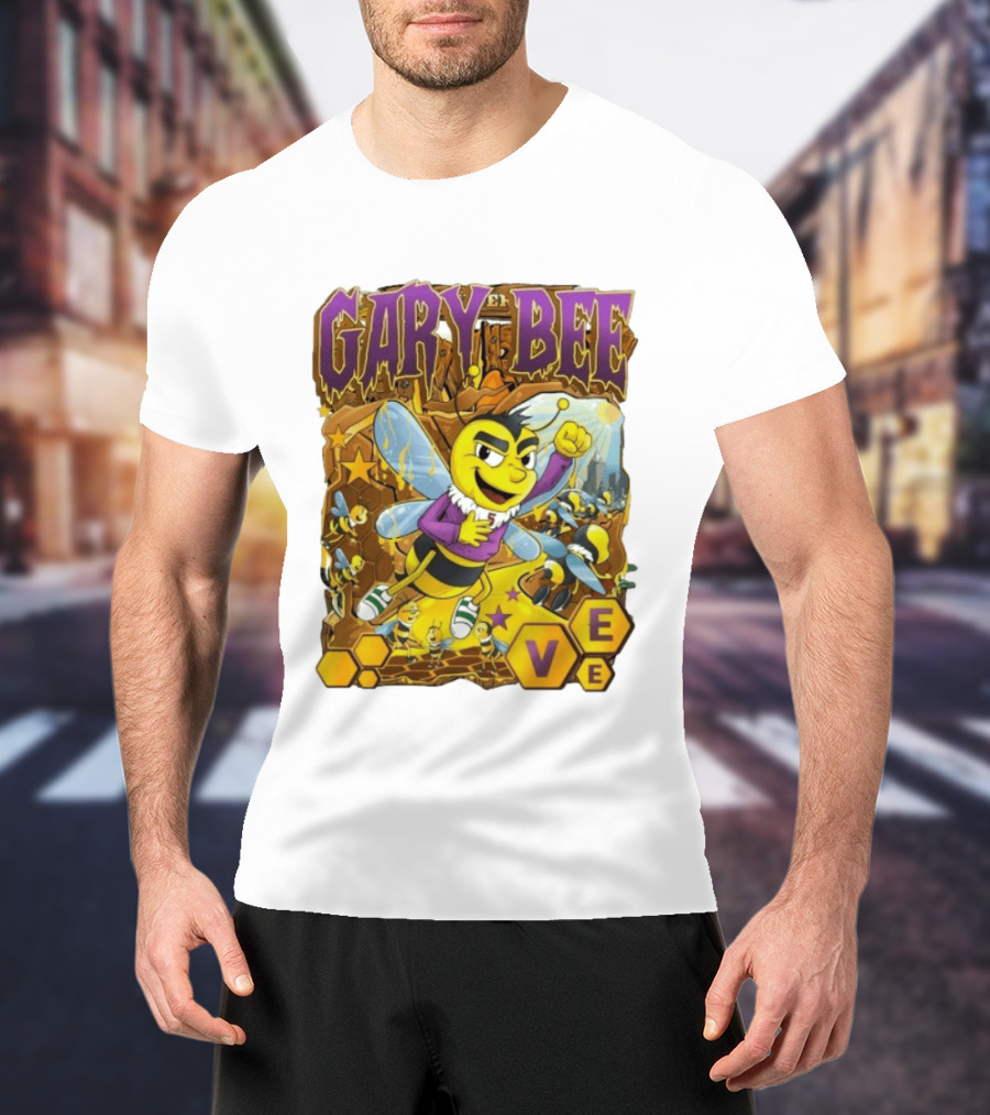 Gary Bee Cartoon Bee Character In Purple Jersey With Stars And Soccer T-Shirt