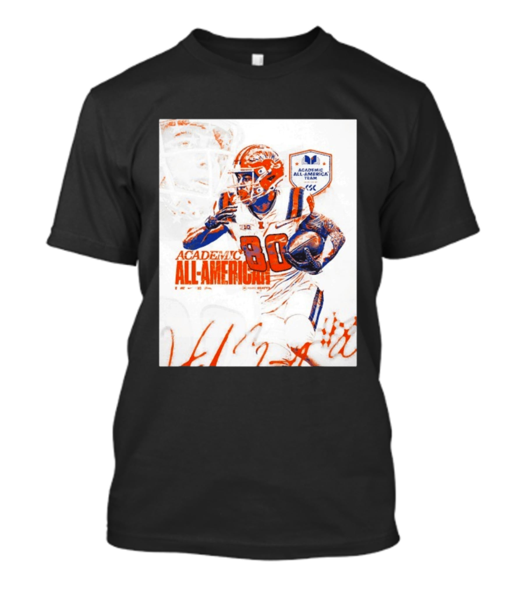 Academic All American Hank Beatty 80 Illinois Fighting Illini Football Team T-Shirt