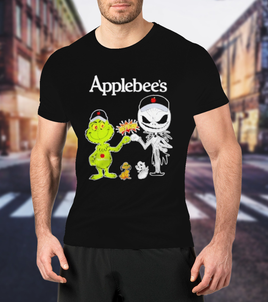 Applebee's Grinch And Jack Skellington Fist Bump Halloween Bash T-Shirt