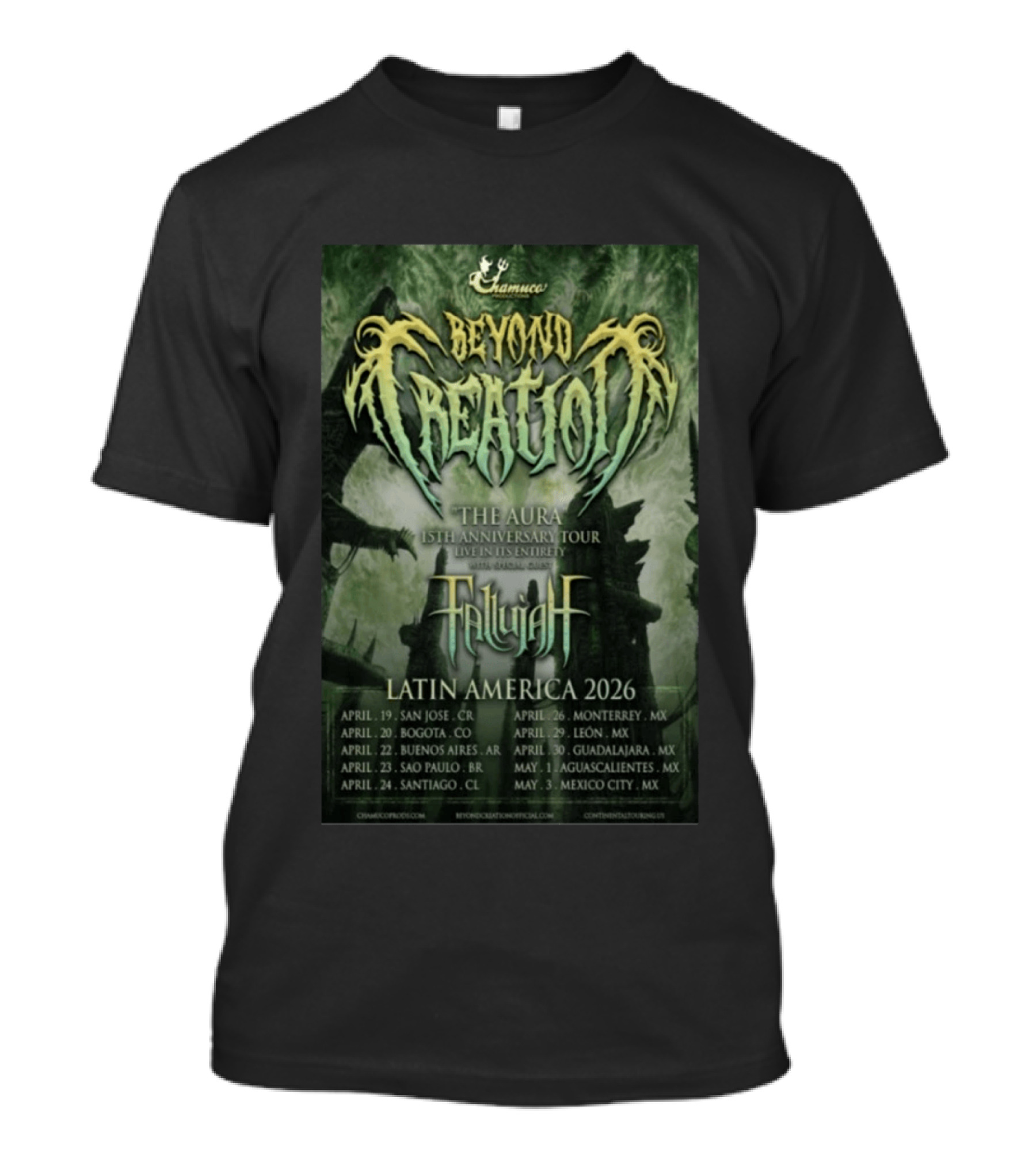 Beyond Creation Fallujah Aura 15th Anniversary Latin America 2026 Tour Dates T-Shirt