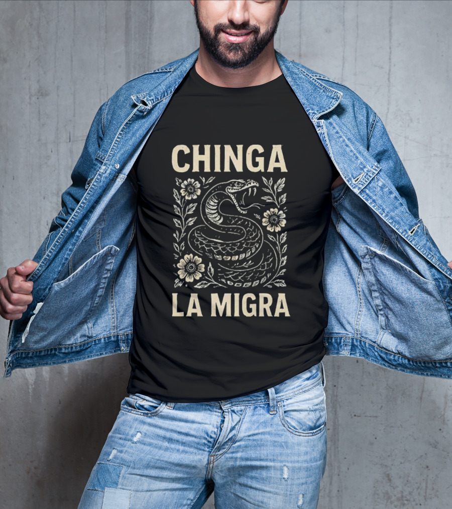 Chinga La Migra Snake And Floral T-Shirt