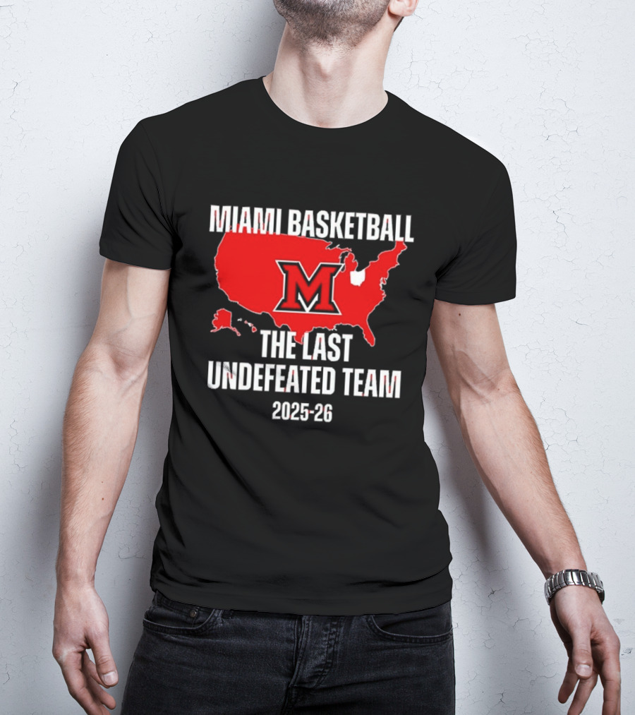 Miami Basketball RedHawks The Last Undefeated Team 2025 26 USA Map T-Shirt