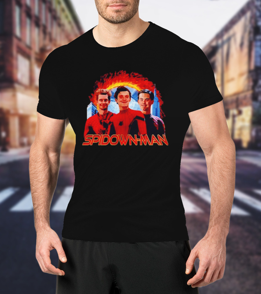Spidown Man Trio Mashup With Fire And Spider Web T-Shirt