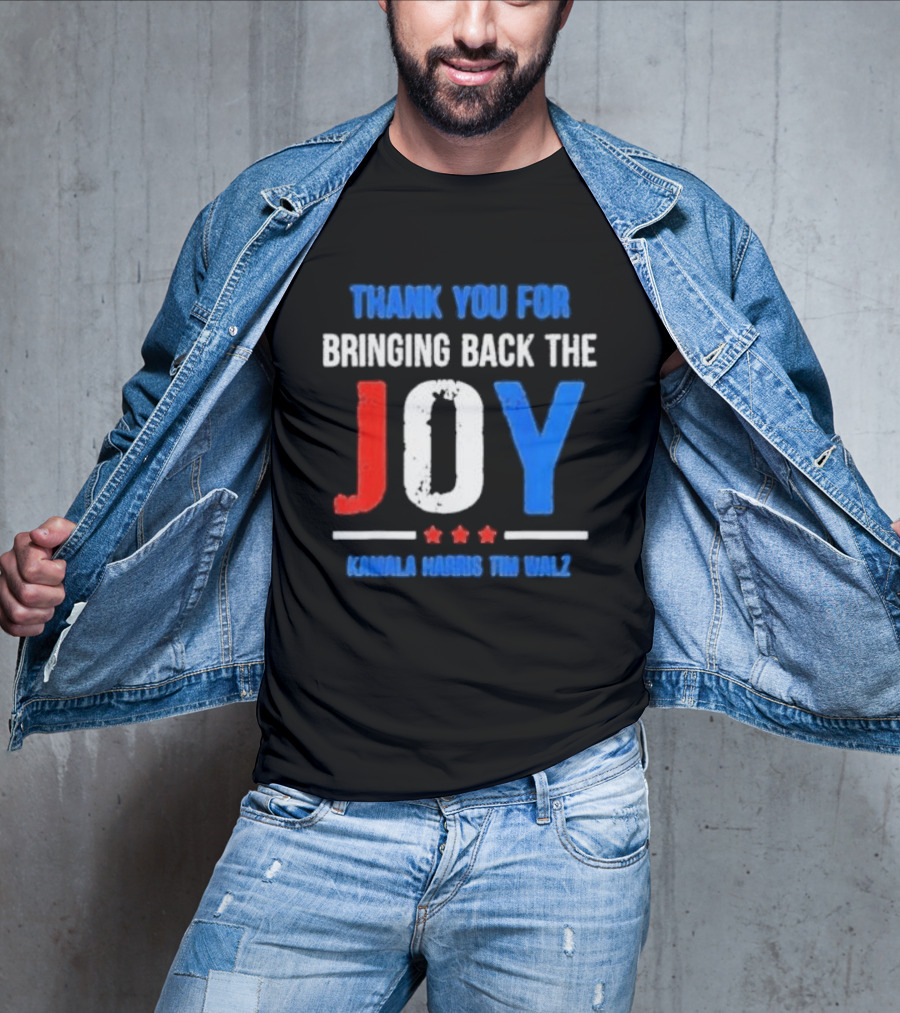 Thank You For Bringing Back The Joy Kamala Harris Tim Walz Text With Decorative Stars T-Shirt