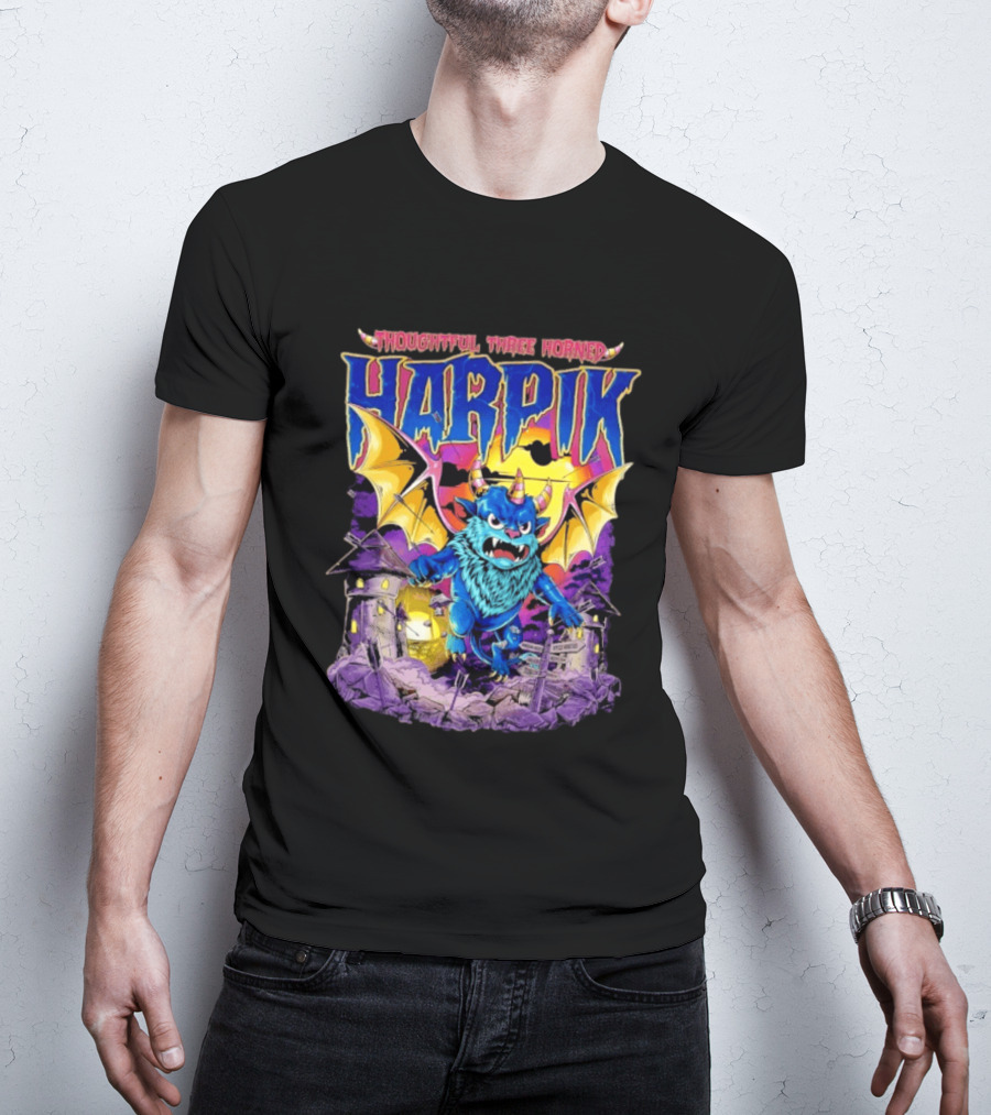 Thoughtful Three Horned Harpik Monster Panorama T-Shirt