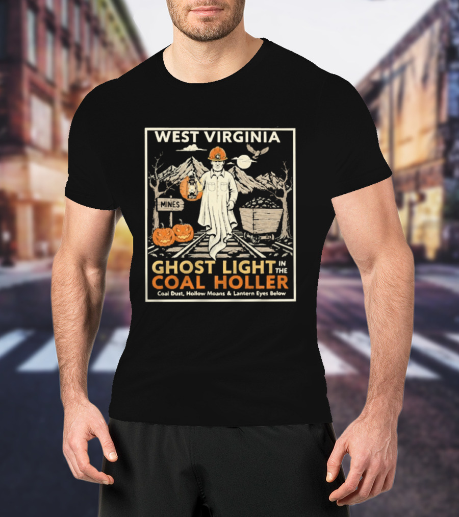 West Virginia Ghost Light In The Coal Holler Halloween Lantern Pumpkins Mountains T-Shirt