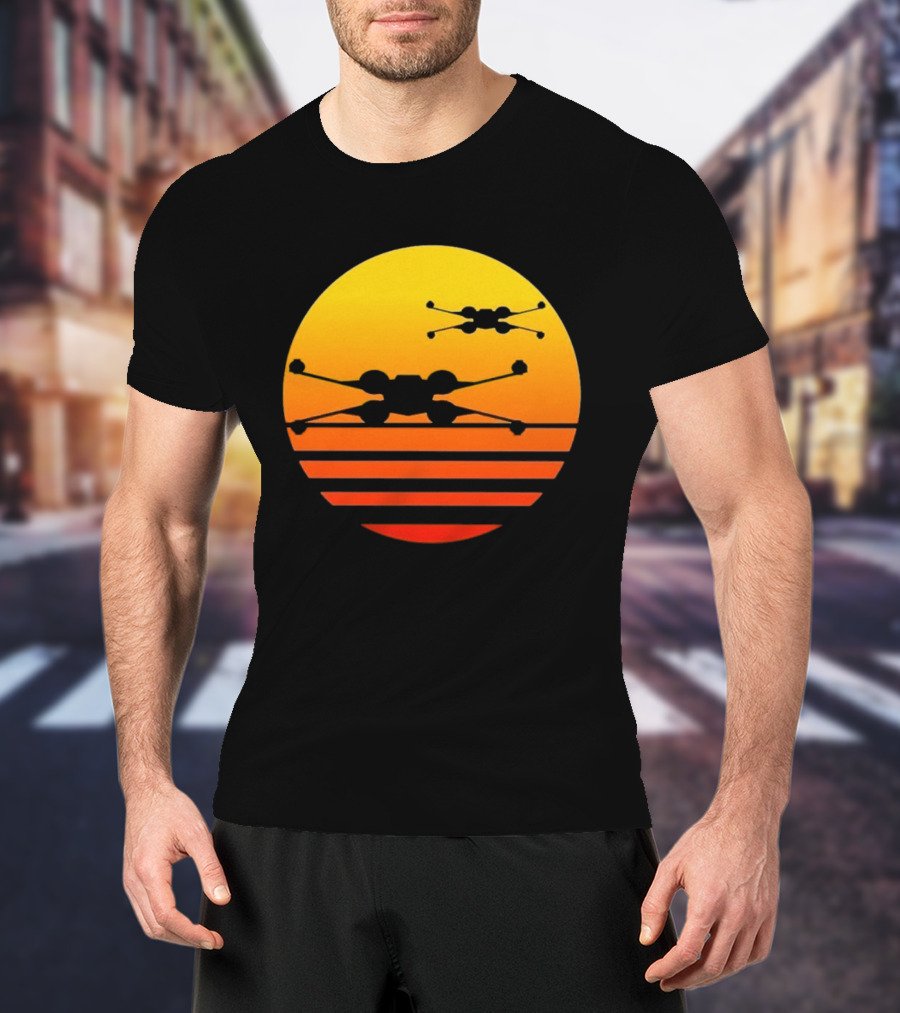 Ctrljoy X Wing Sunset Retro Sci Fi Aesthetic T-Shirt