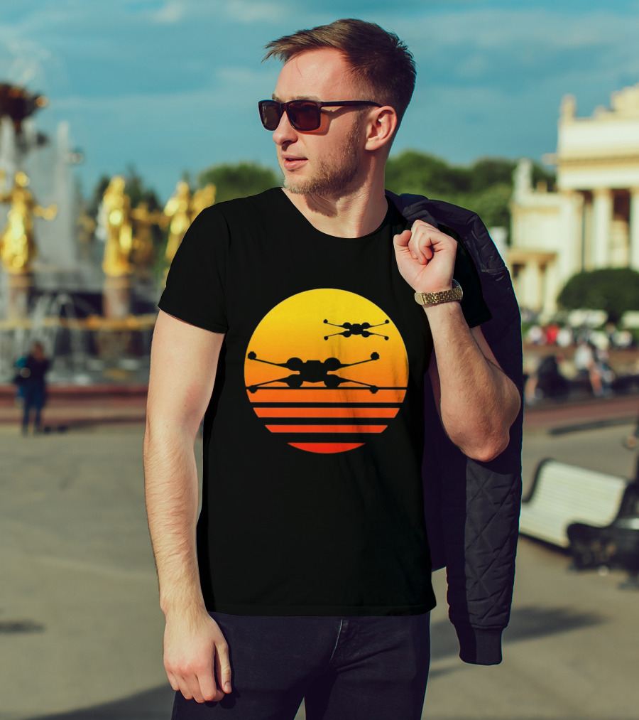Ctrljoy X Wing Sunset Retro Sci Fi Aesthetic T-Shirt
