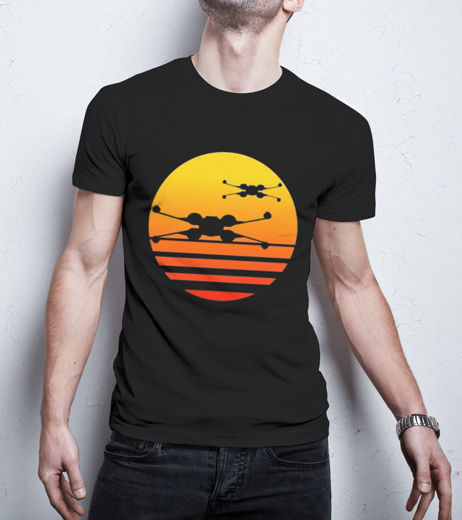 Ctrljoy X Wing Sunset Retro Sci Fi Aesthetic T-Shirt