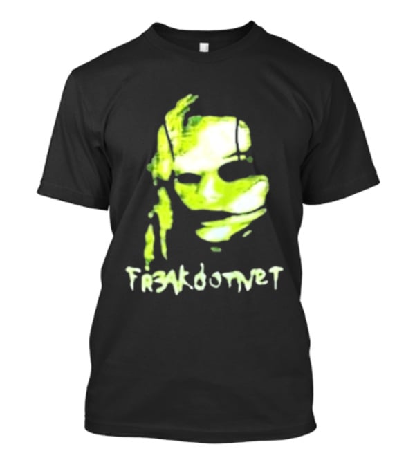 Fr3ak Fr3akdotnet Abstract Glitch Face Green Streaks T-Shirt