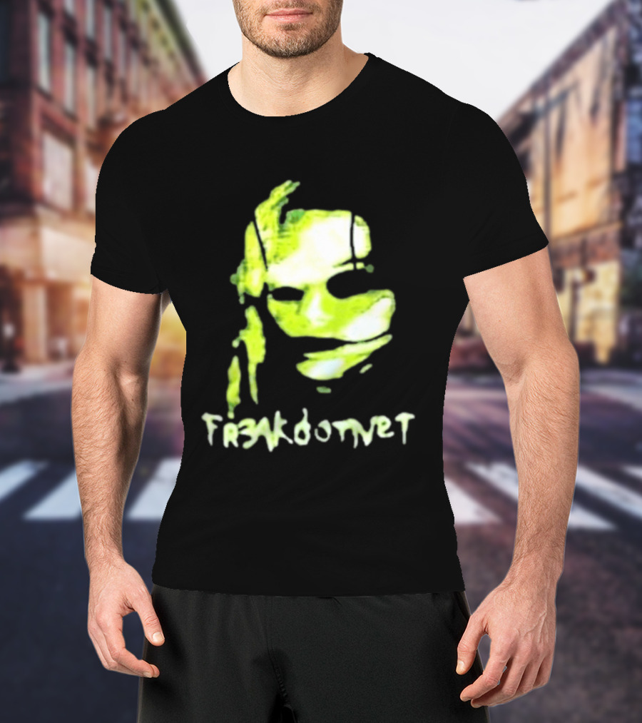 Fr3ak Fr3akdotnet Abstract Glitch Face Green Streaks T-Shirt