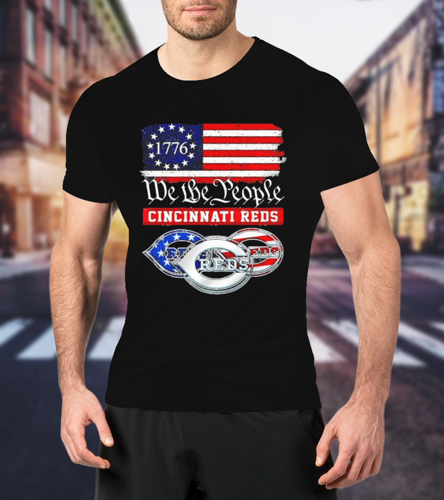 We The People 1776 Cincinnati Reds American Flag T-Shirt