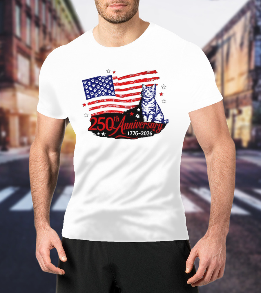 Abolish Ice Defund Resist Protest Cat With 250th Anniversary 1776 2026 USA Flag T-Shirt