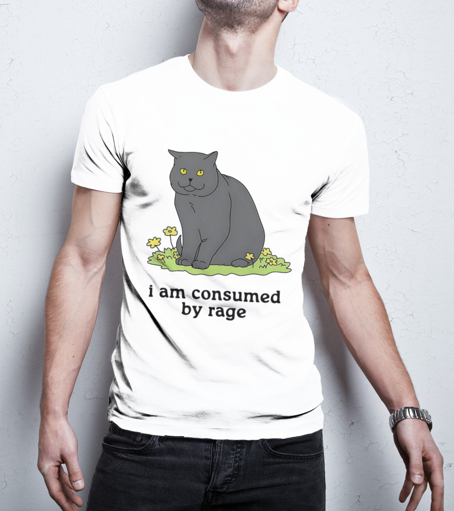 Cat I Am Consumed By Rage Sitting With Yellow Flowers T-Shirt