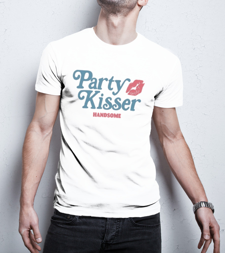 Handsome Party Kisser Lip Print T-Shirt
