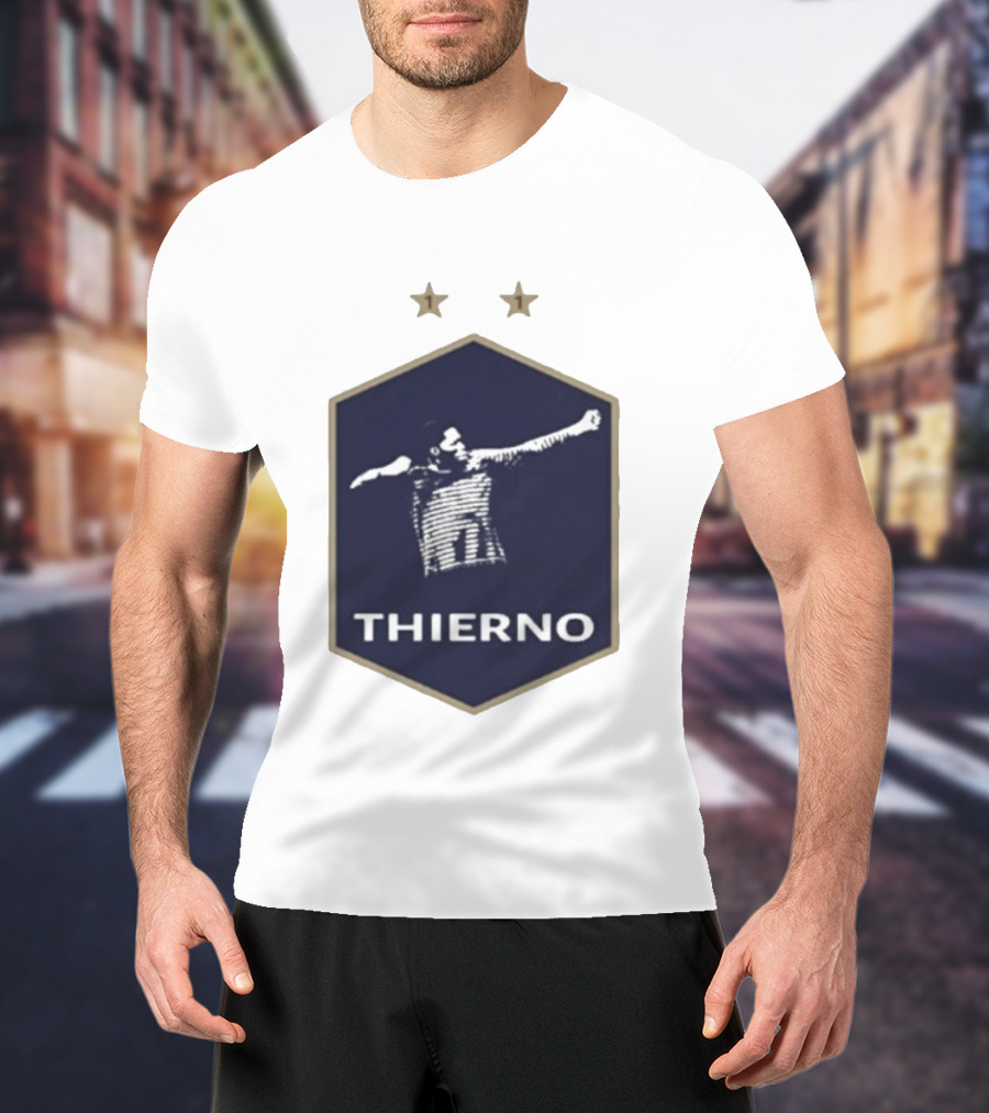 Thierno Barry Blue Hexagonal Emblem Soccer Celebration Stars T-Shirt