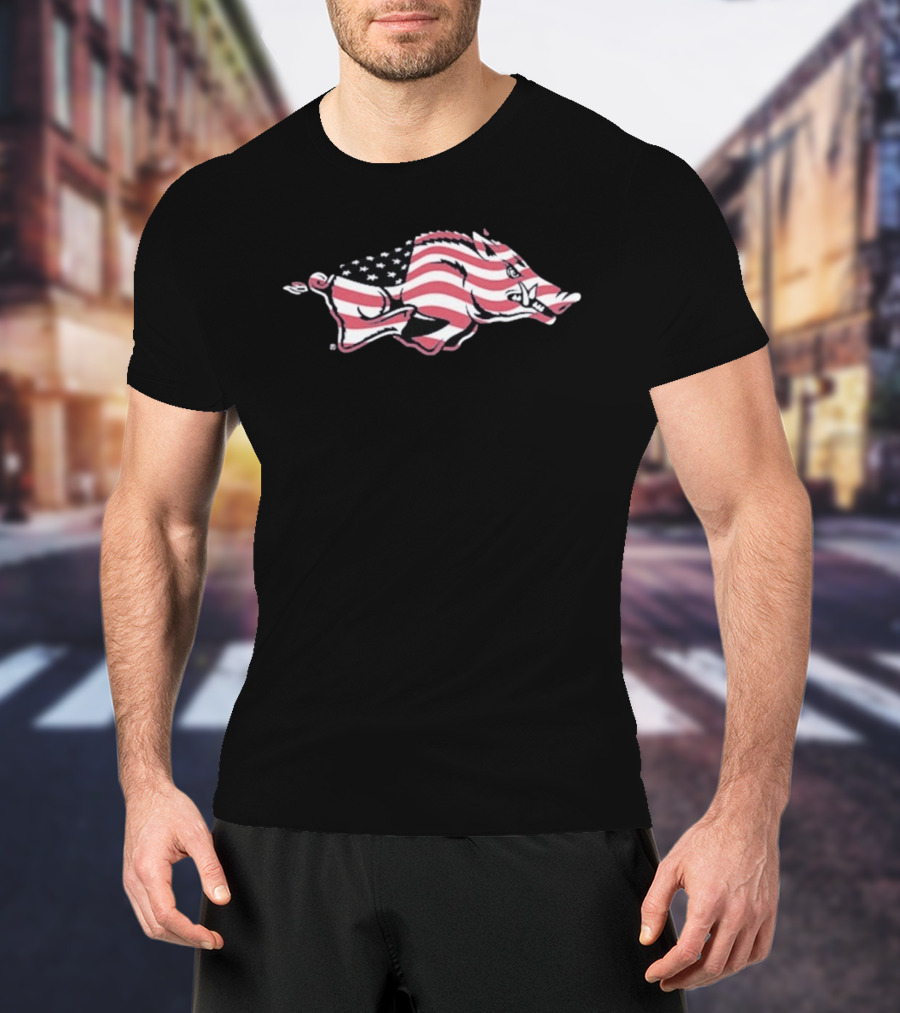 Arkansas Razorbacks USA Flag Hog T-Shirt