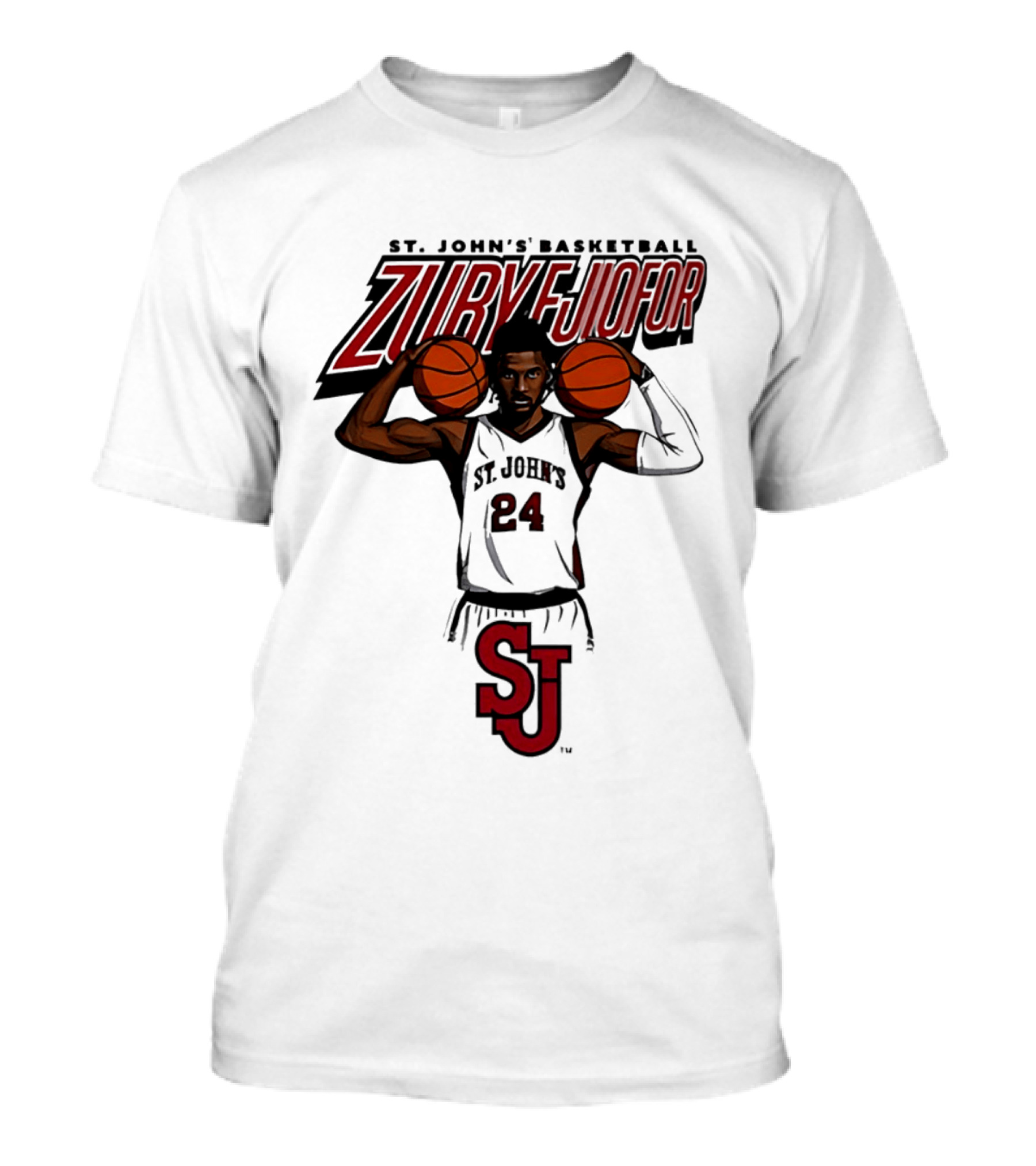 St. John's Basketball Zuby Ejiofor 24 Red Storm Pose SJ T-Shirt