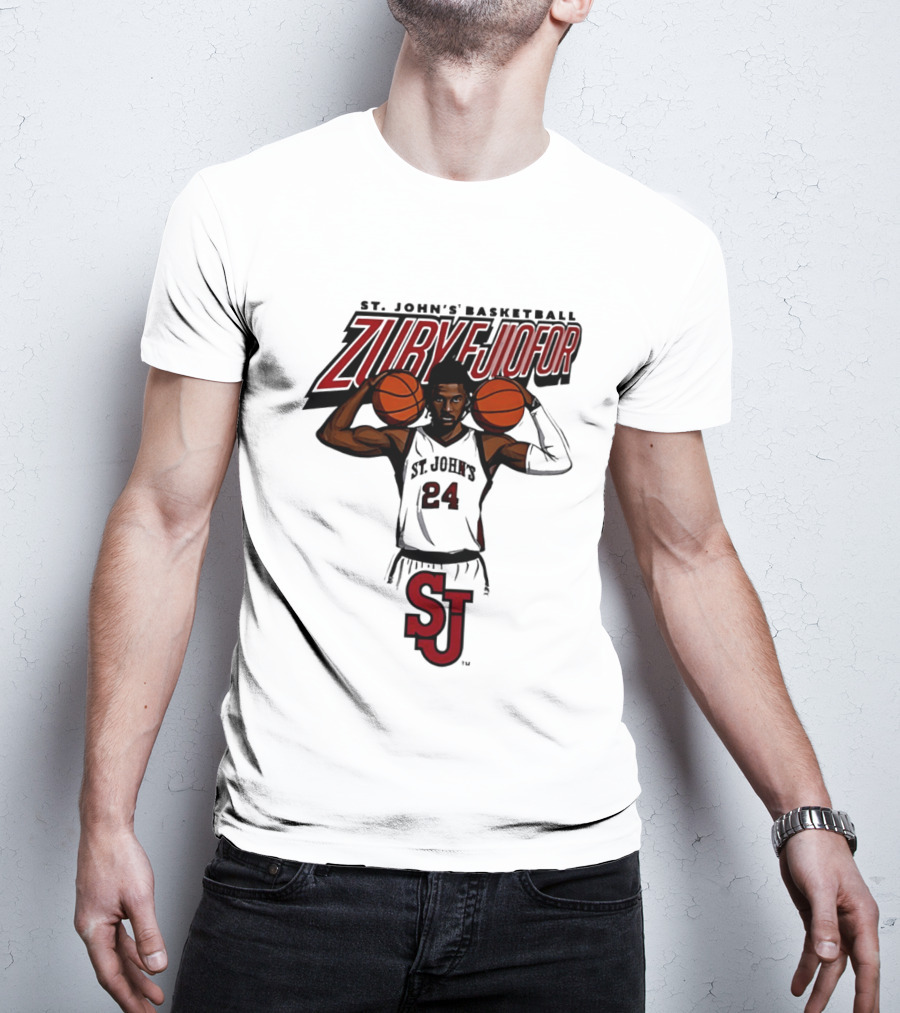 St. John's Basketball Zuby Ejiofor 24 Red Storm Pose SJ T-Shirt