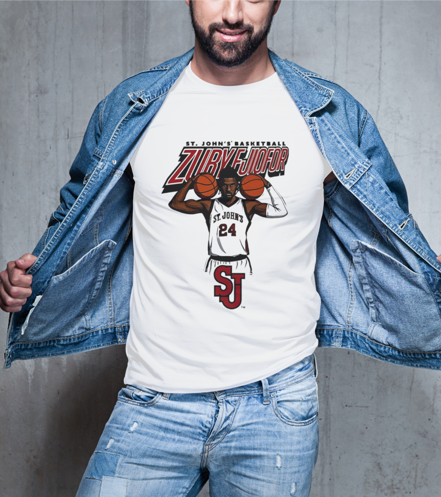 St. John's Basketball Zuby Ejiofor 24 Red Storm Pose SJ T-Shirt