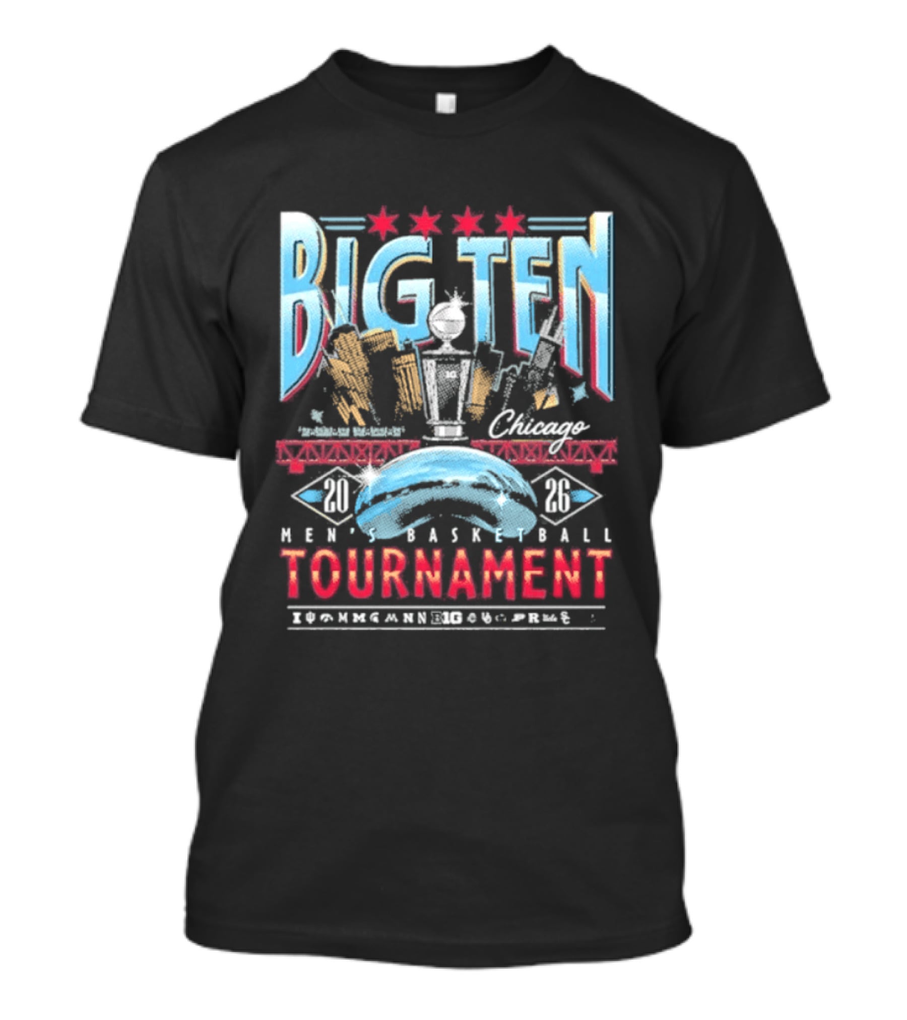 Big Ten Chicago 2026 Men's Basketball Tournament March Madness Skyline Stars T-Shirt